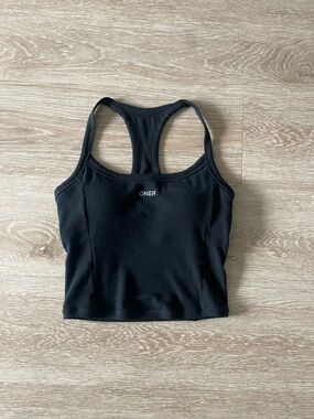 Oner Active Black Mid Ribbed Racerback Crop Tank